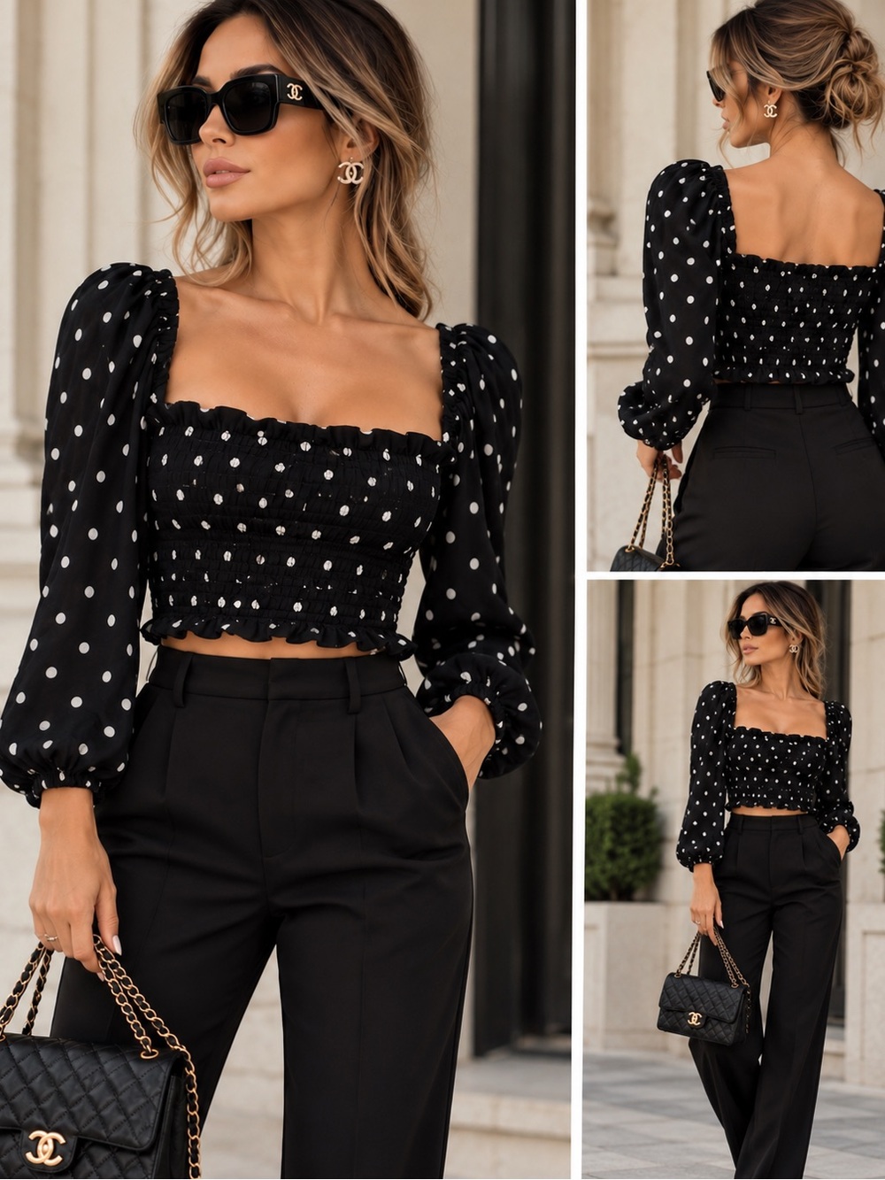 ZARA Polka Dot Puff Sleeve Top – XS